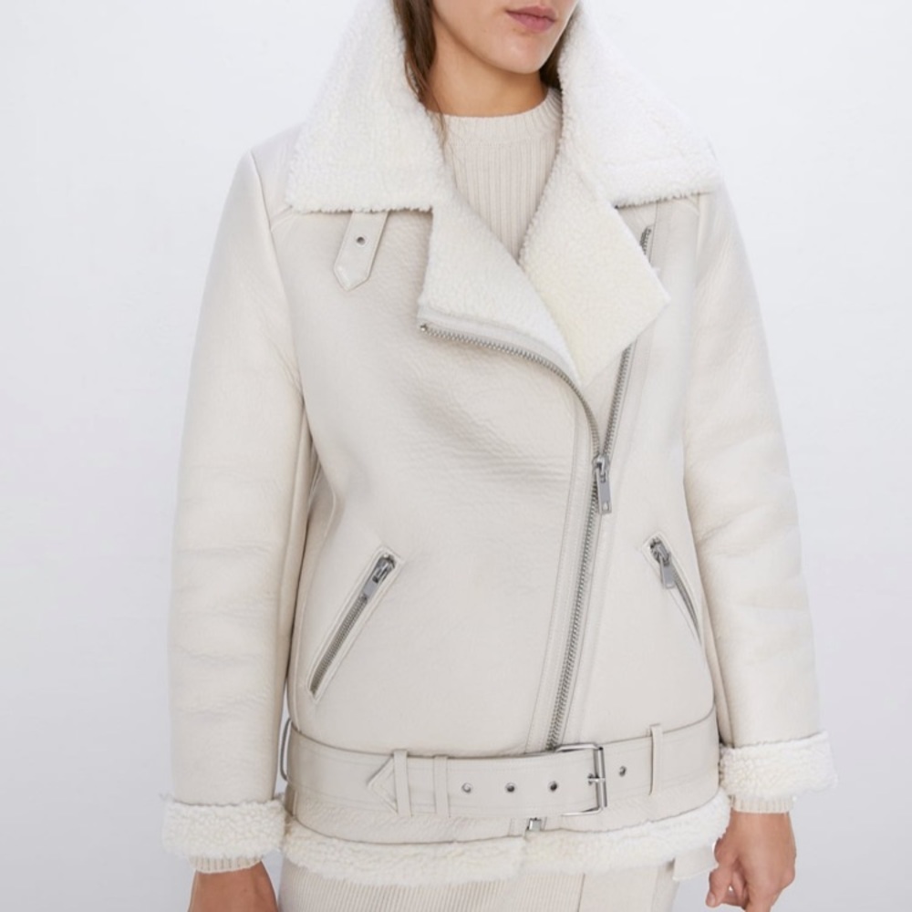 NWOT Zara Faux Shearling Oversized Biker Jacket
